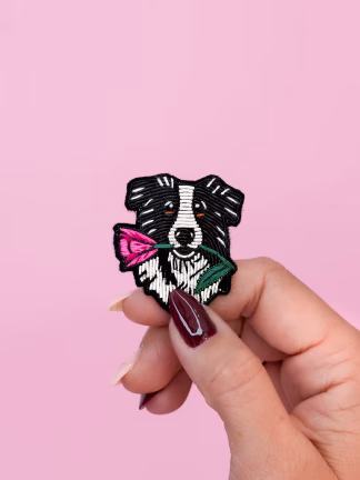broche chien border collie brodée